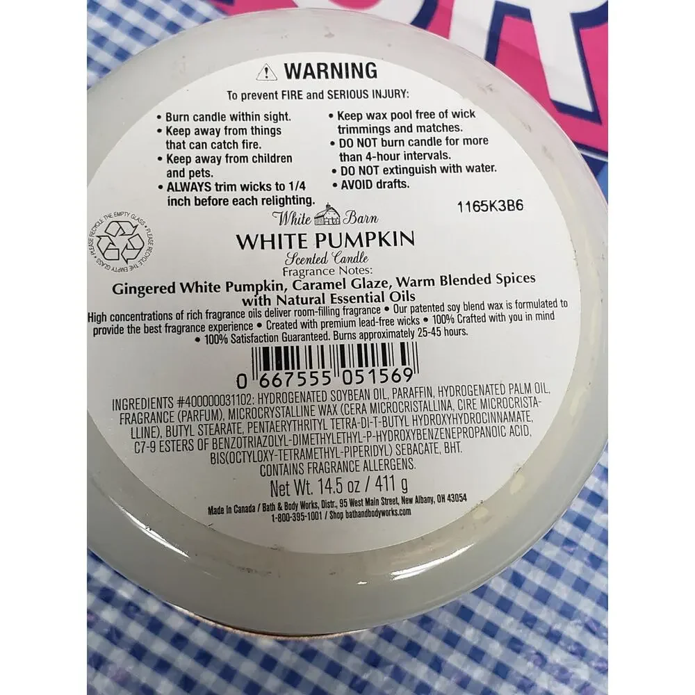 BBW White Pumpkin Glossy Jar Large 3 Wick Candle Holiday Home Fragrance Decor